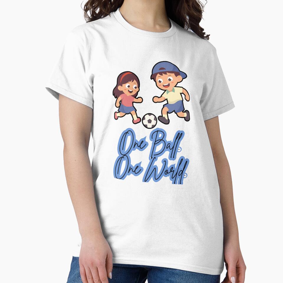 One Ball One World Soccer Kids | Cute Football Cartoon Design | Youth Sports Graphic Tee by UrbanEchoHub
