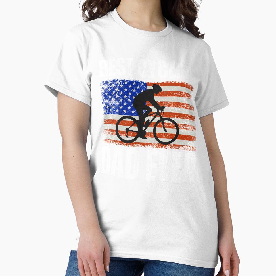Best Cycling Dad Ever Vintage Cycling Father's Day US American flag by LadyHustle