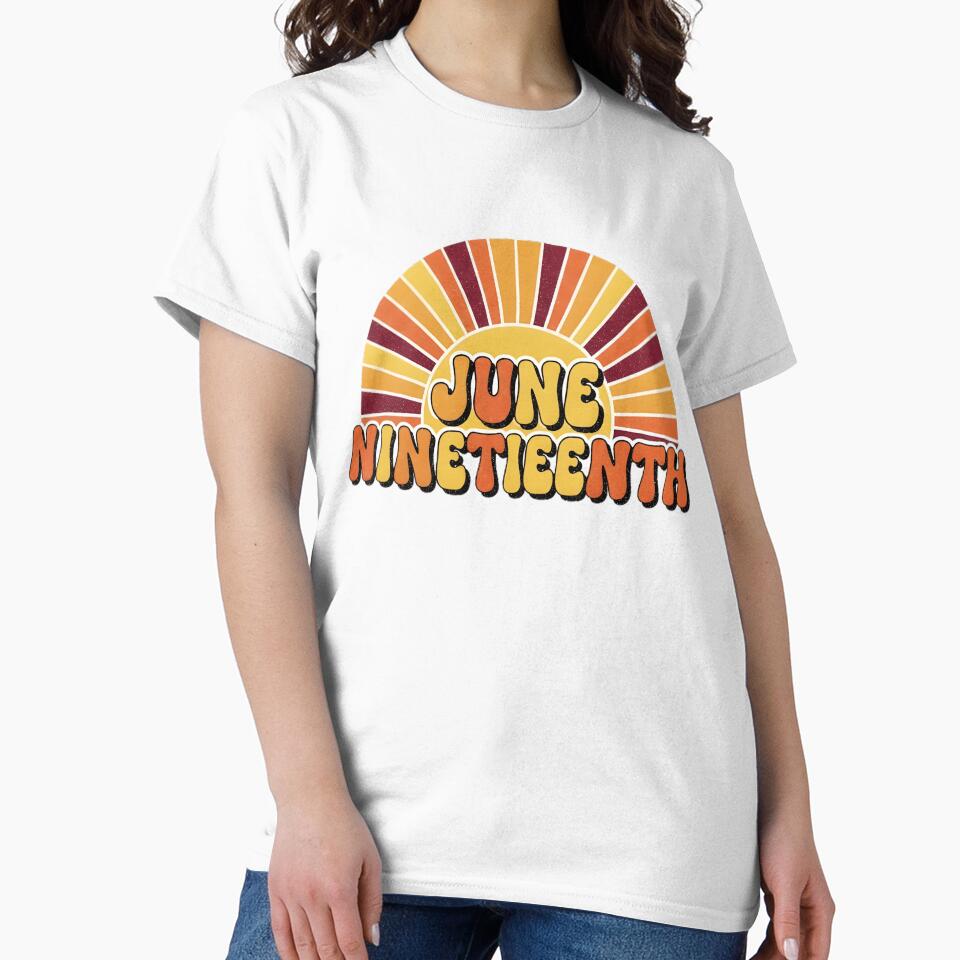 Retro Juneteenth Freedom Day T-Shirt | Groovy 70s Style Vintage Sunset Graphic Tee by Whispering Colors