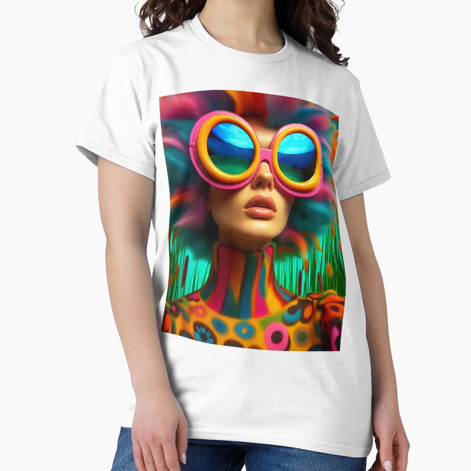 Retro Crazy Oversized colorful retro glasses on a woman and has colorful grassy hair surreal abstract portrait by EmeraldeaArt
