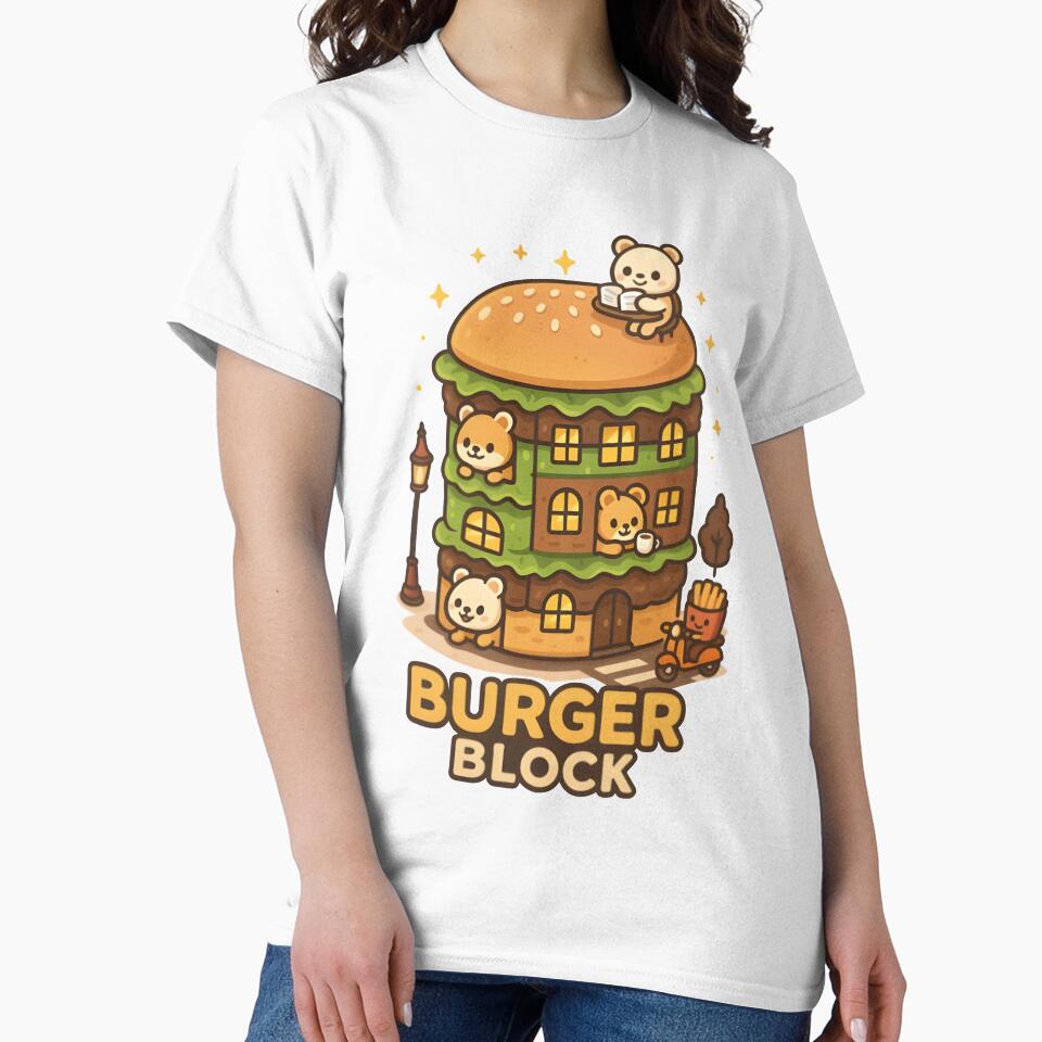 Burger Block – Kawaii City Food Shirt Design by Snackwear Apparel