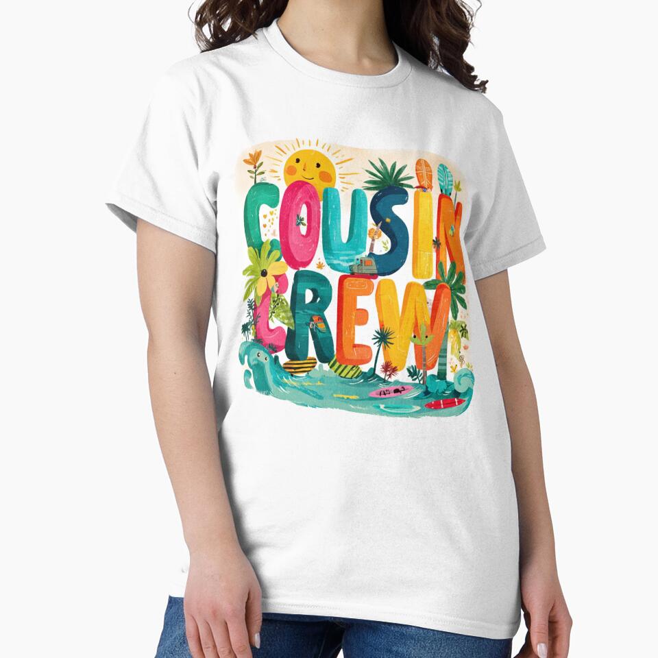 Cousin Crew Beach T-Shirt – Tropical Palms, Waves & Sunshine Family Matching Tee by Happy'CLICK'