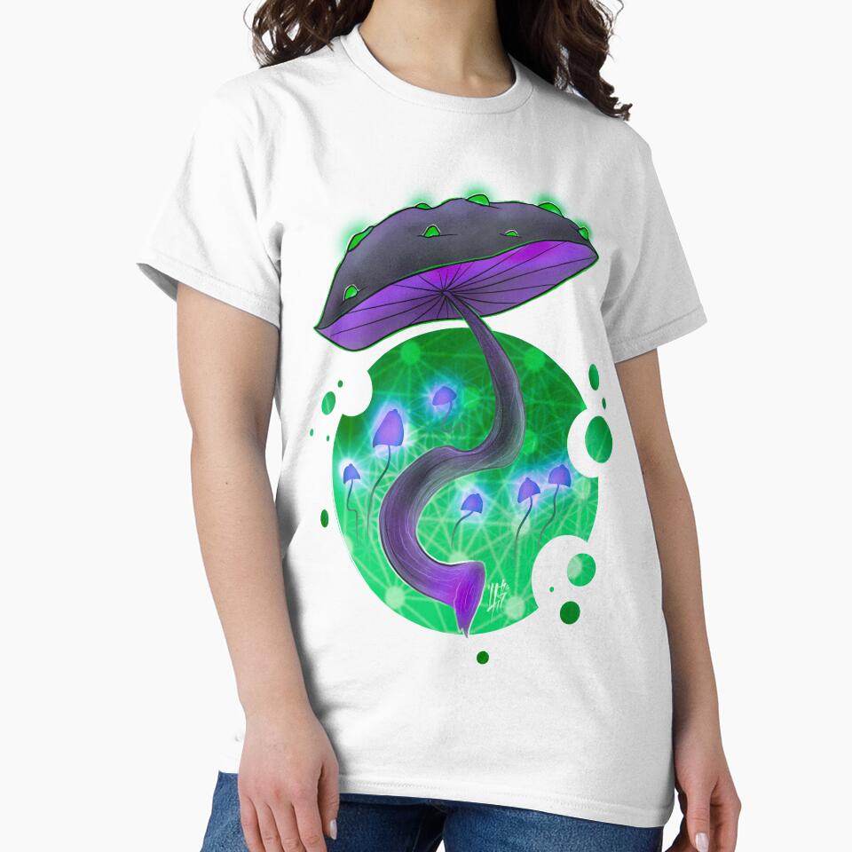 Glowing Green Alien Mystical Purple Mushroom - Mushroom Art by Mitch616Art