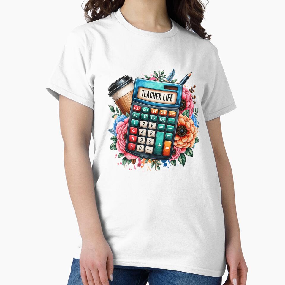 Teacher Life – Calculator, Coffee & School Supplies Floral Design for Educators by artedigital99
