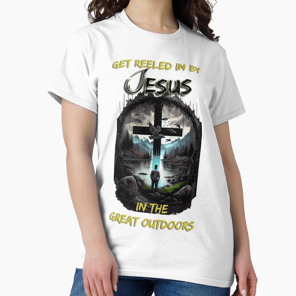 Mountains, Lake, and Christian Cross: Outdoor Inspiration - Get Reeled in by Jesus by Art4Christ