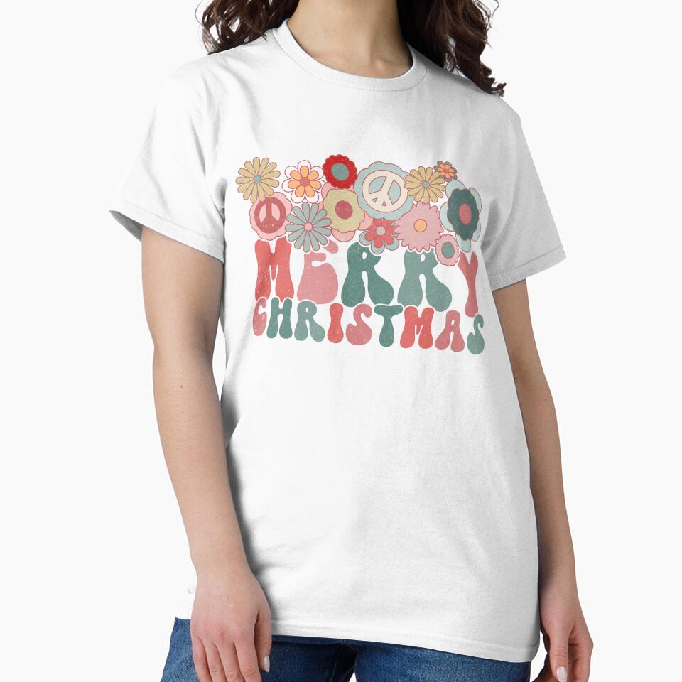 Groovy Retro Merry Christmas Flowers by ArtMeetsPizza