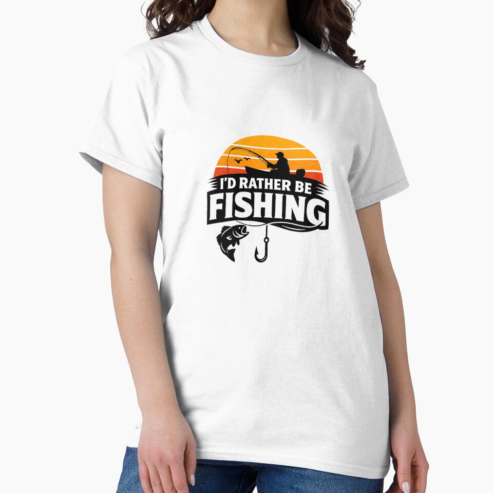 i'd rather be fishing - funny fishing shirt vintage sunset fisherman Design by komofficial