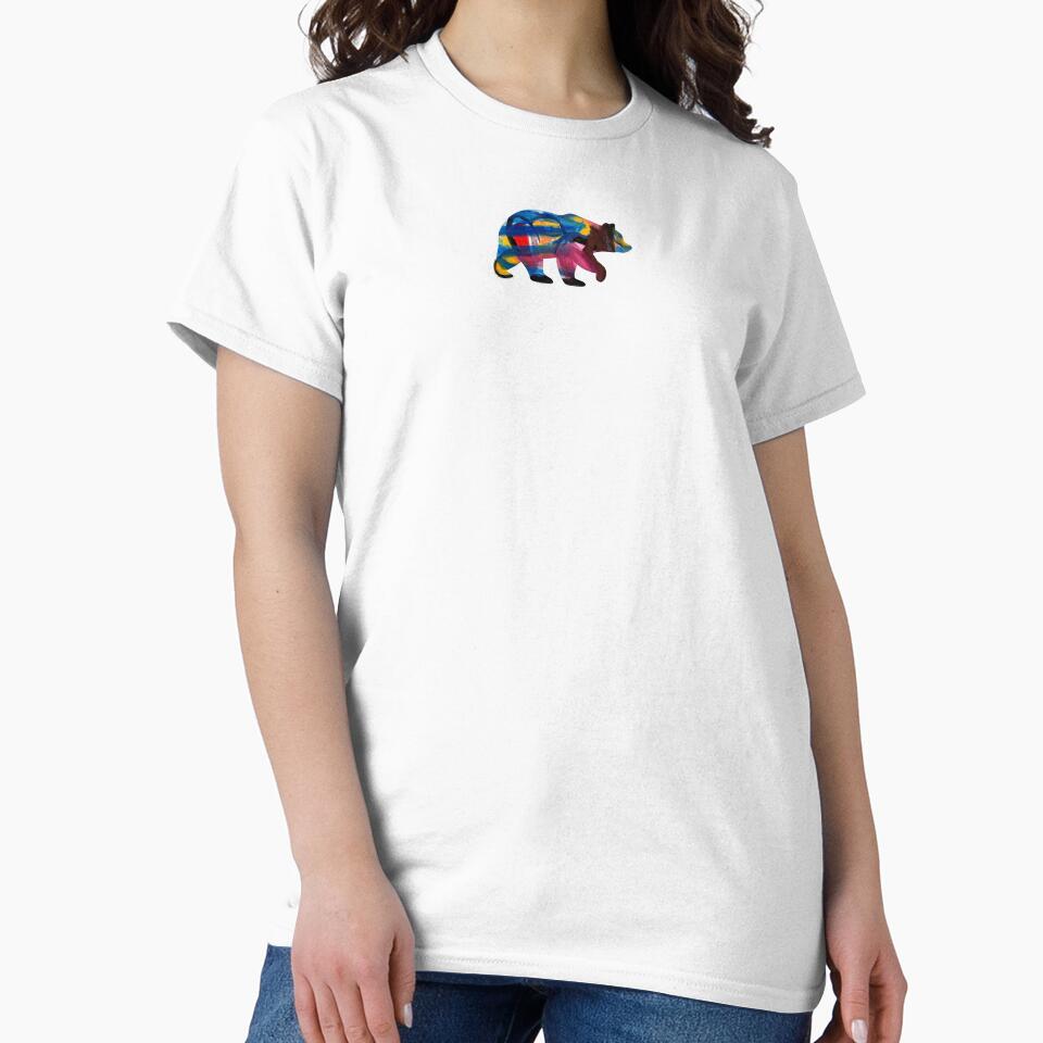 Bear Abstract White  Cotton T-Shirt by ZZYVU
