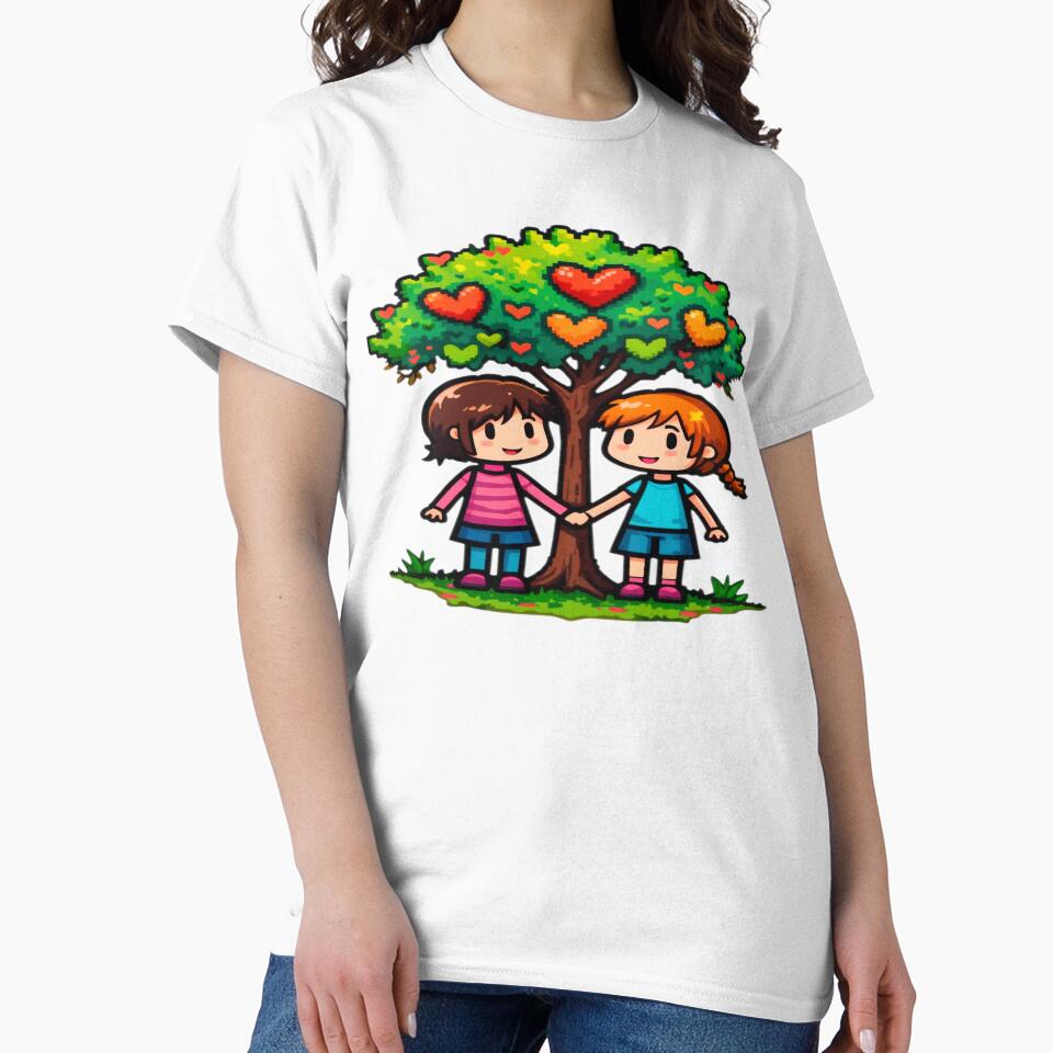 Pixel Love Friendship Under a Heart Tree with Bright Colors and Whimsical Style by KreaDesignOne