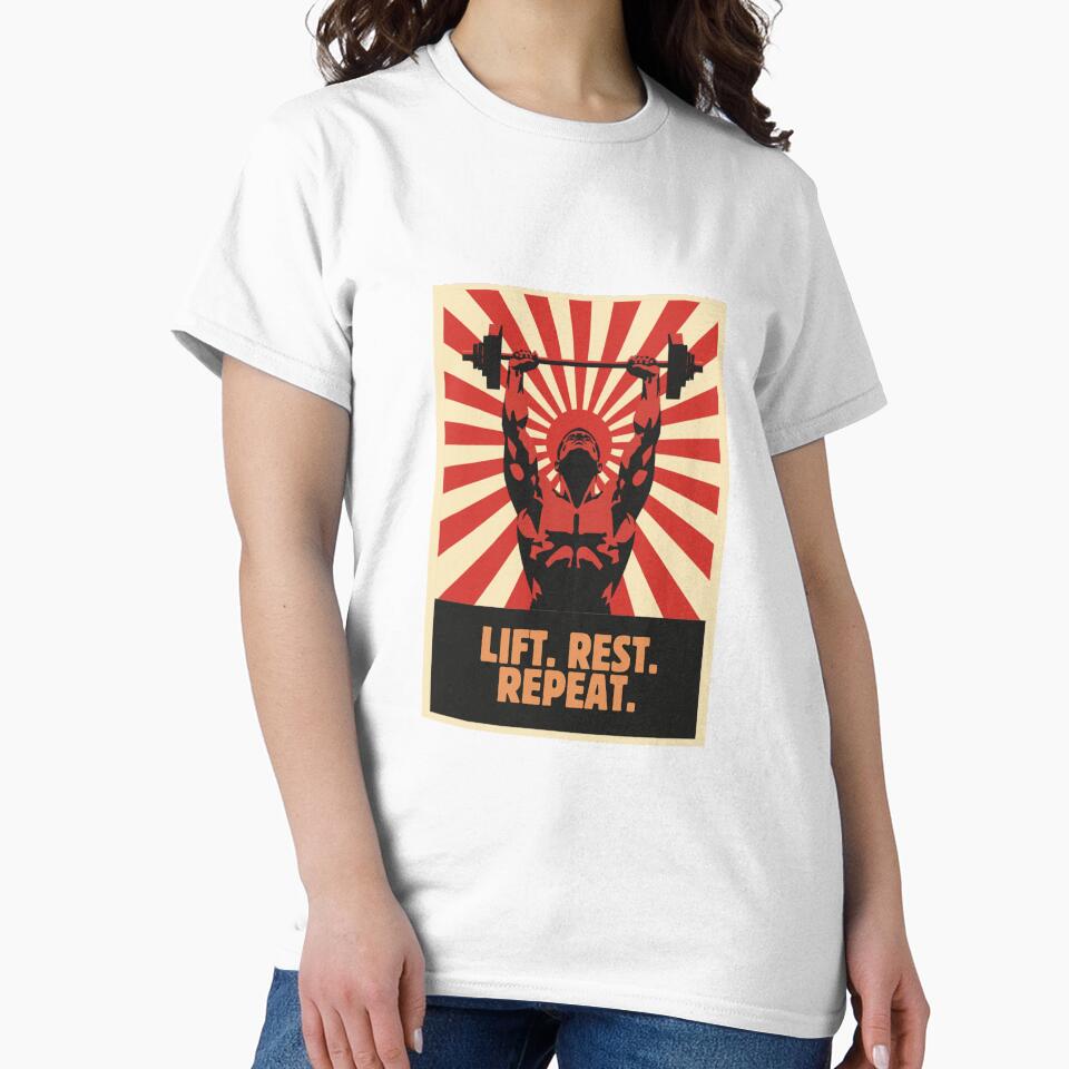 Lift Rest Repeat Retro Propaganda Style Weightlifting Design by jojodebondy