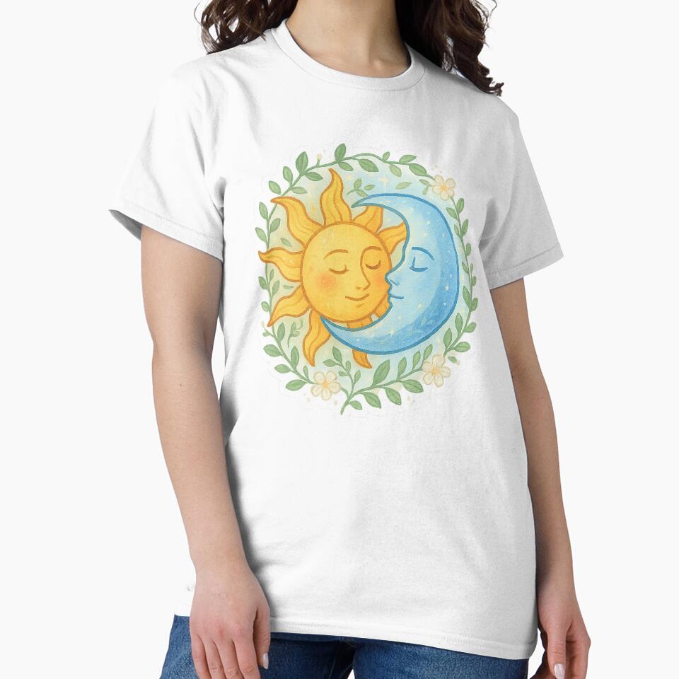 Sun & Moon Embrace | Celestial Lovers Sticker & Golden Feminine Wall Art Printable by HerDreamCodes
