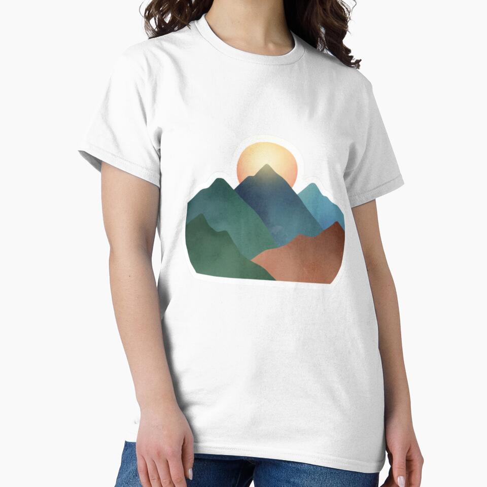 "Sunset Mountain Serenity: Minimalist Watercolor Landscape Sticker by MonaRose_Art