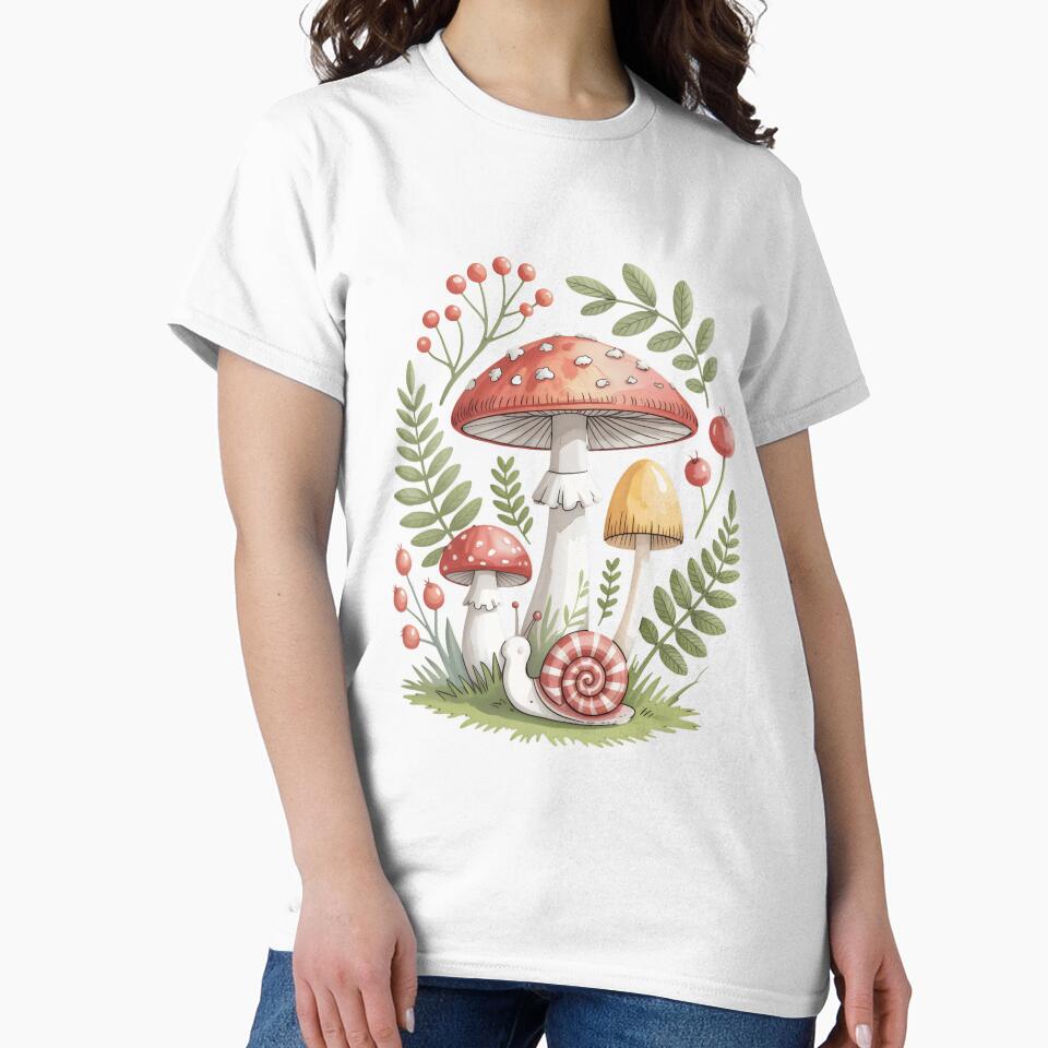 Cute Snail And Mushroom Botanical Cottagecore Forest by Aesthetic Art