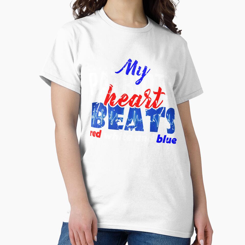 My Patriotic Heart Beats Red White and Blue T-Shirt by AllStarMerch