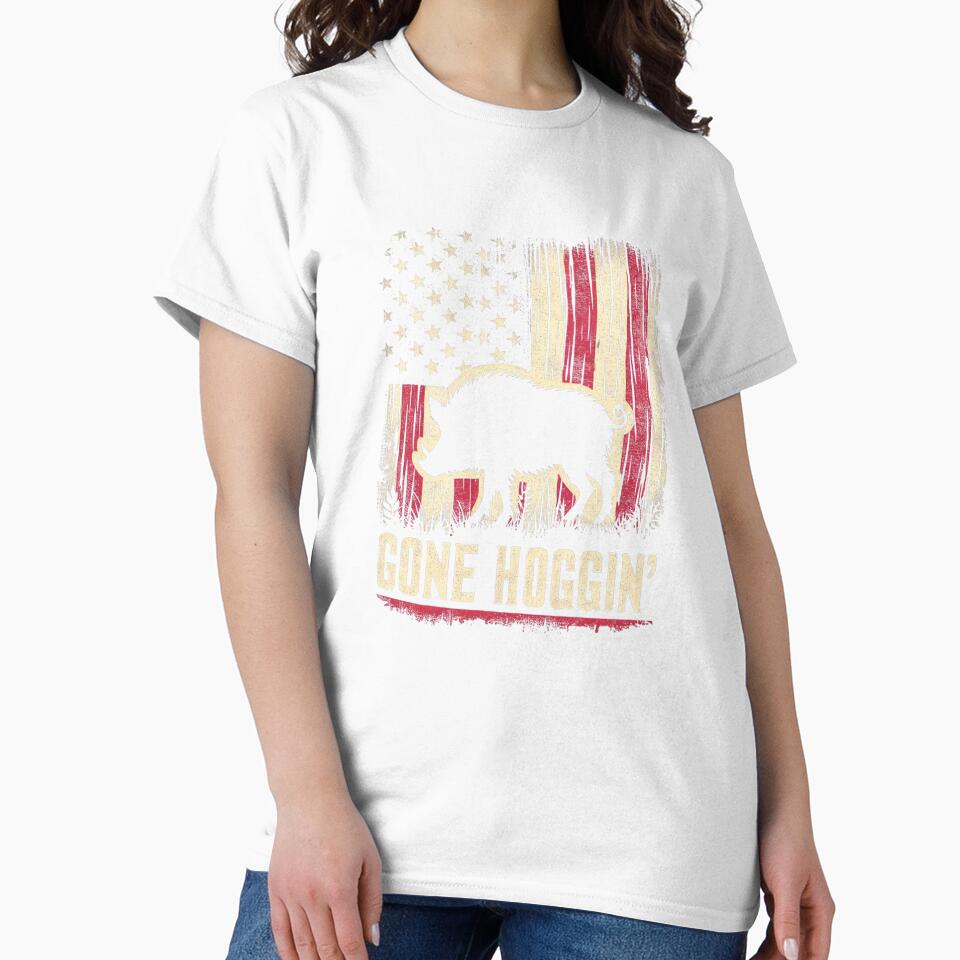 Boar Hunter Gone Hoggin Vintage American Flag Wild Hog by taaddison50