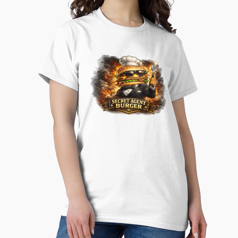 Secret Agent Burger Funny Spy Cheeseburger Vintage Graphic T-Shirt by irfanshikh