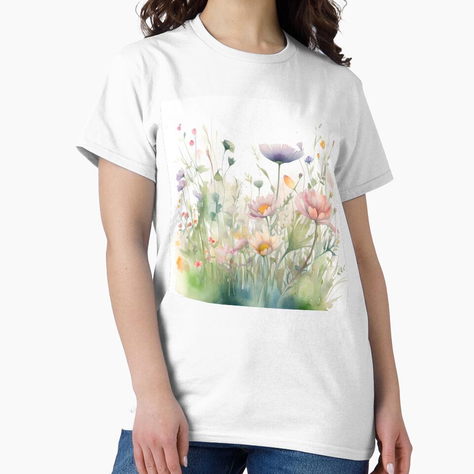 Dreamy Pastel Pink Watercolor Meadow Flowers by VibeShift Studio