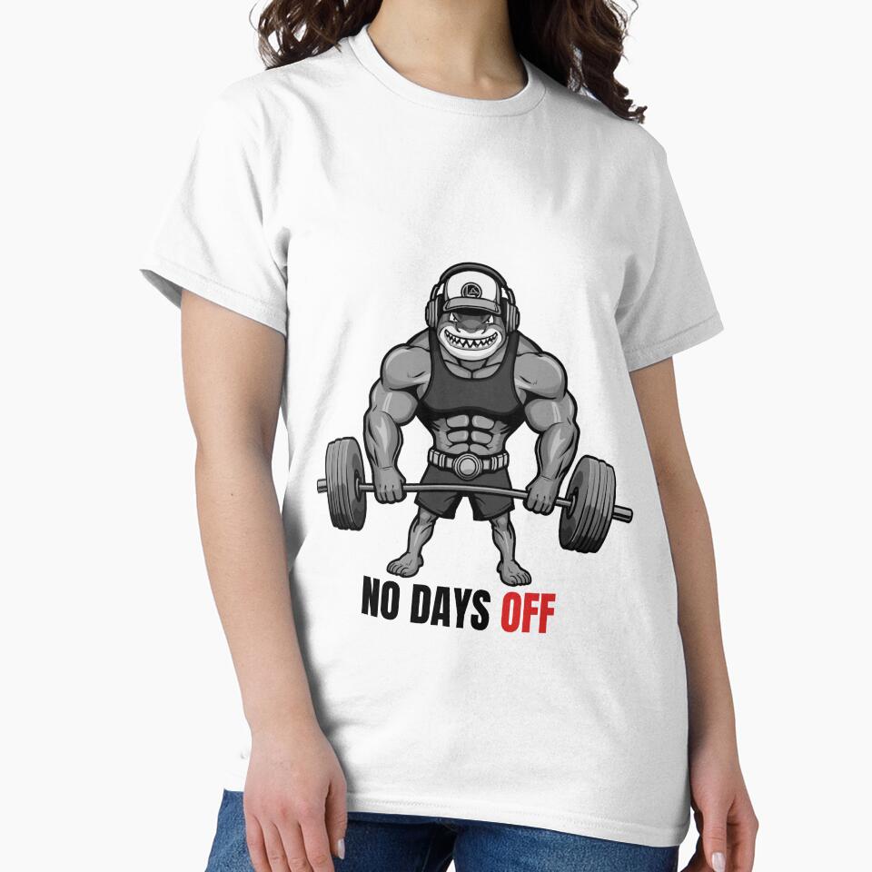 No days OFF - Buff Shark Workout Motivation – Funny Gym Cat Workout Design by Iron Mind Club