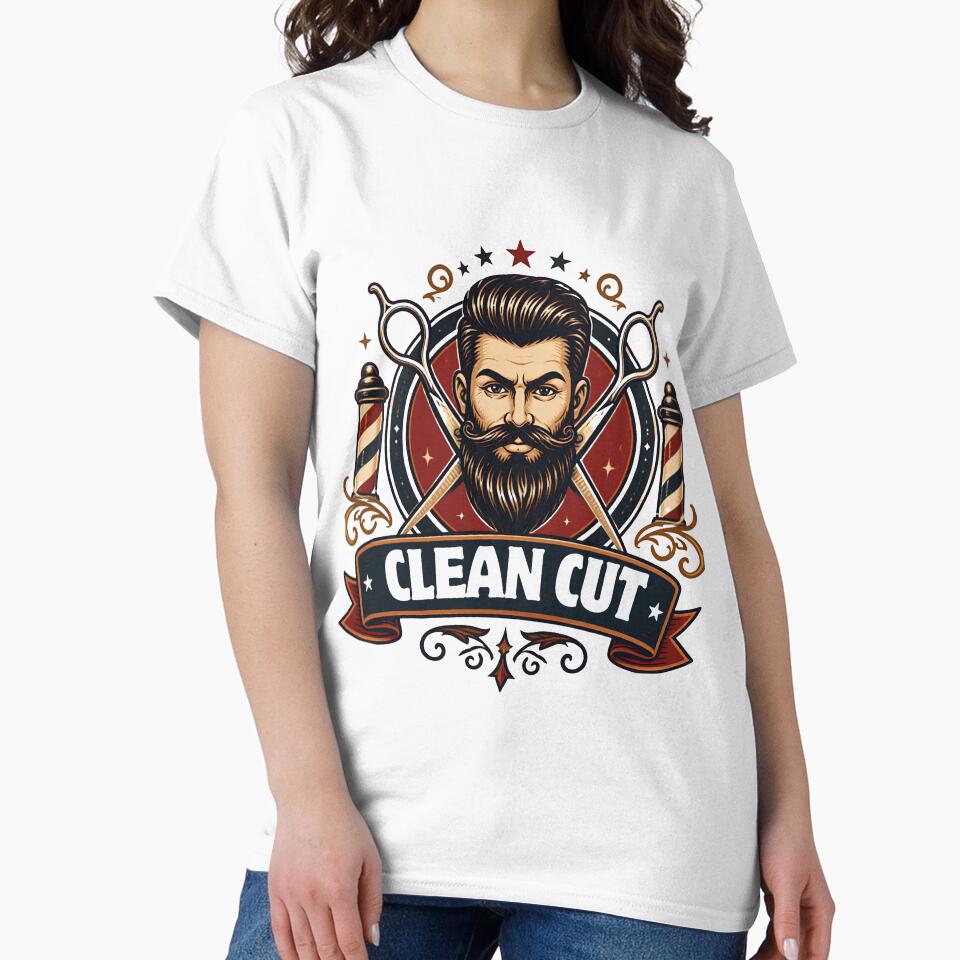 Vintage Clean Cut Bearded Man Barber Badge Design by Barber MD Culture