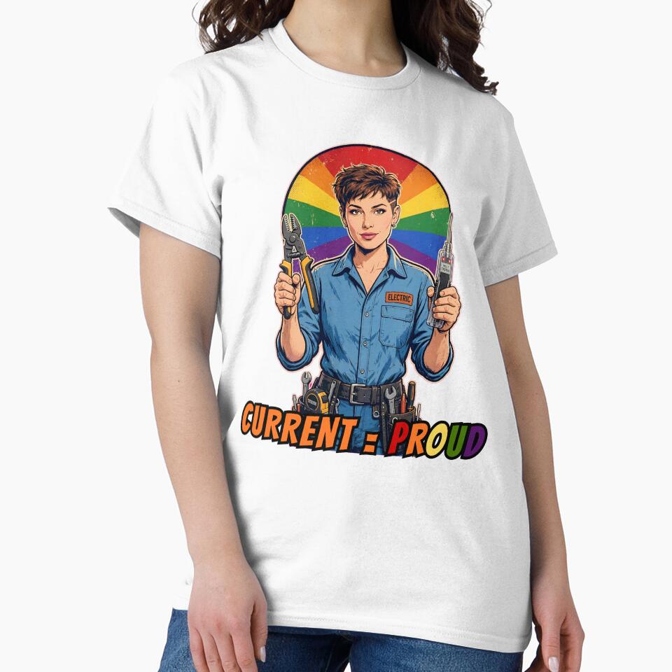 Current = Proud LGBTQ Female Electrician - Retro Comic Pride Gift by Neurospicy Trolls
