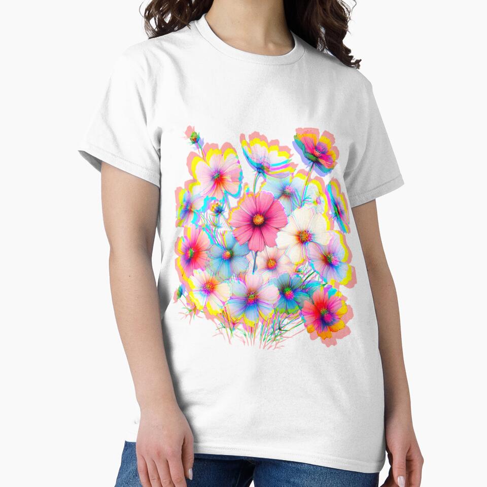 Chromatic Aberration Colorful Watercolor Wildflower Cosmo Flowers - White, Blue, Pink, and Purple by Star-Fragment