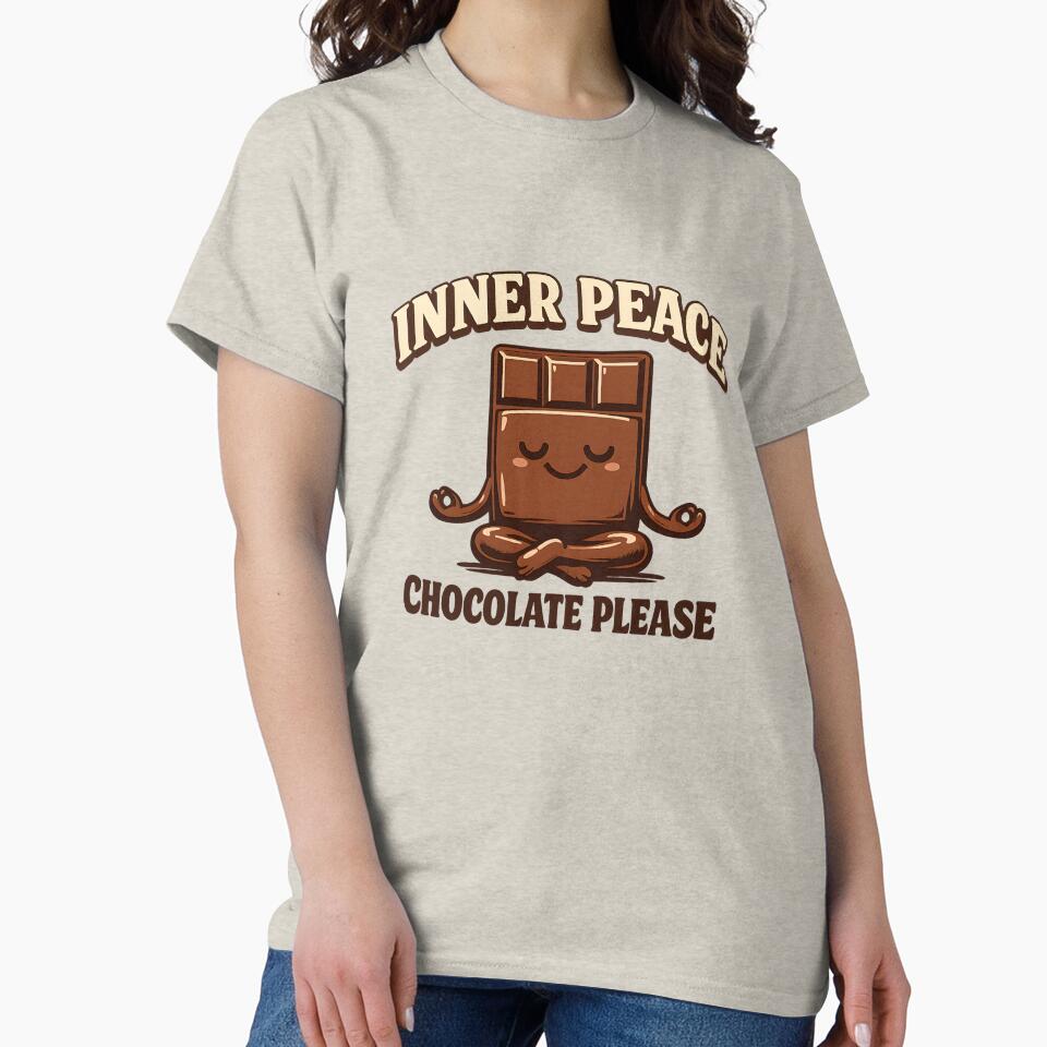 Inner Peace Chocolate Please Shirt, Funny Yoga Chocolate Lover Design, Mindfulness Gift, Yoga Humor by PrintoraSpirit