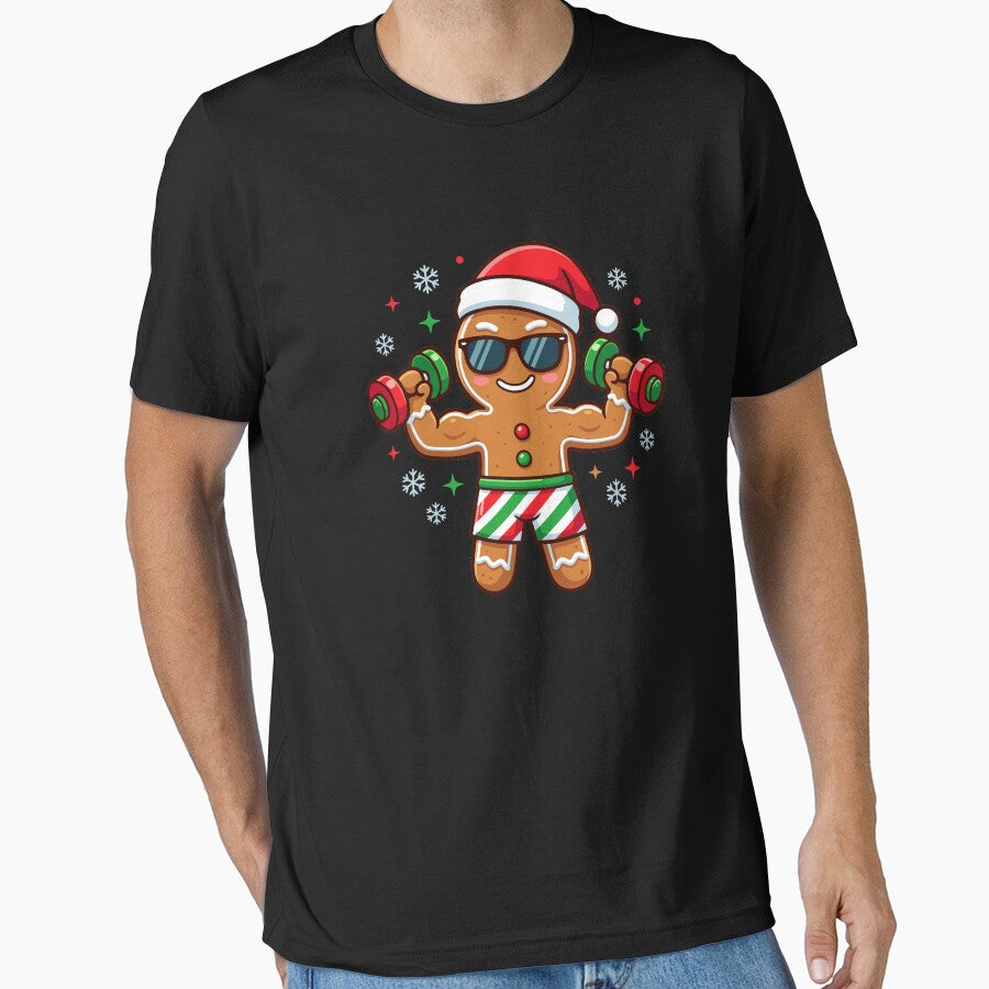 Christmas Gingerbread Man Weightlifter Gym Funny Workout Gear by DynamicDesign