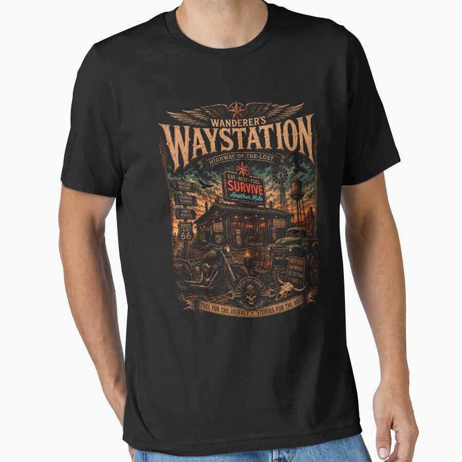 WANDERER’S WAYSTATION | Vintage Roadside T-Shirt | Highway Of The Lost | RetroCrypt Studio by RetroCrypt Studio