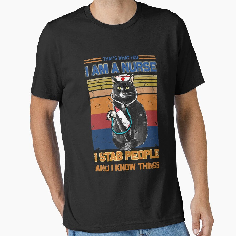 I Am A Cat Nurse I Stab People I Know Things Vintage Black Cat by BaseStore