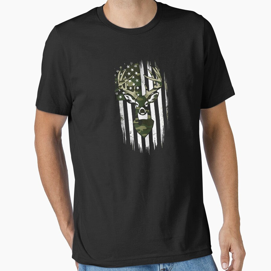 Distressed American Flag Whitetail Deer Hunter Outdoorsman by PopStars1993