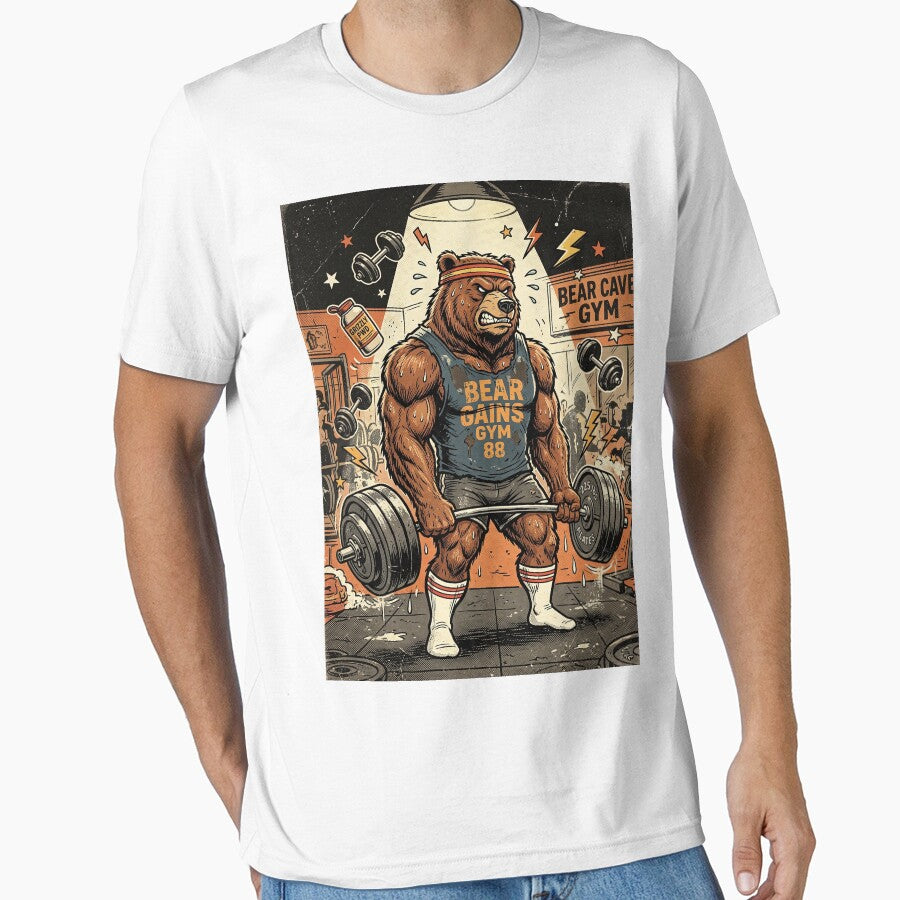 Retro 80s Gym Bear Funny Workout Vintage Fitness Humor Bear Tshirt by EliasMan