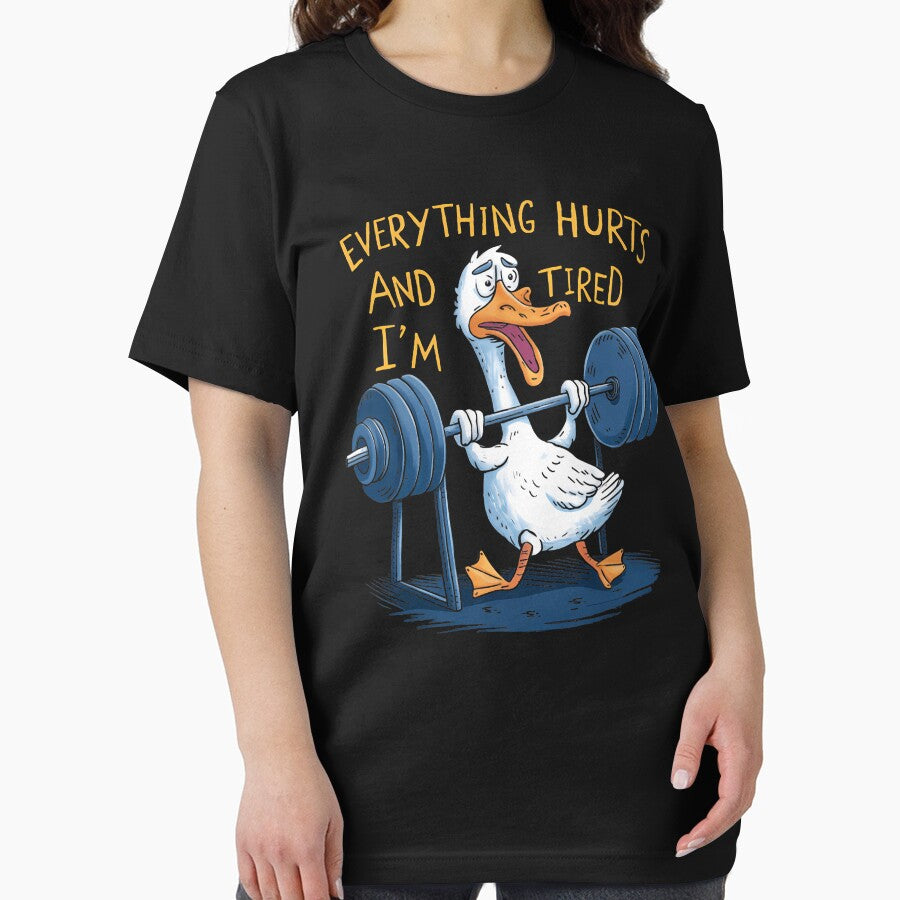 Everything Hurts And I'm Tired Duck Funny Workout Gym by LeoVargasVelha