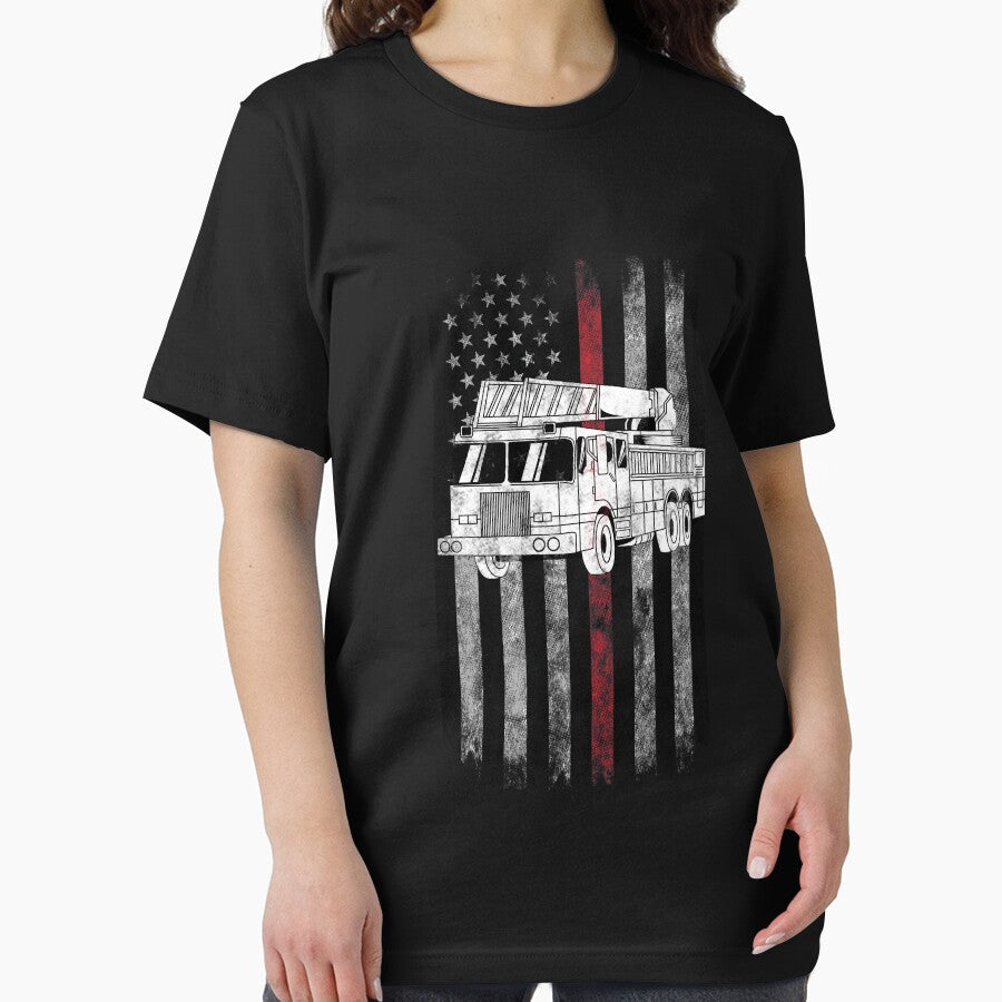 Fire truck American Flag Thin Red Line Firefighter Shirt by we1000