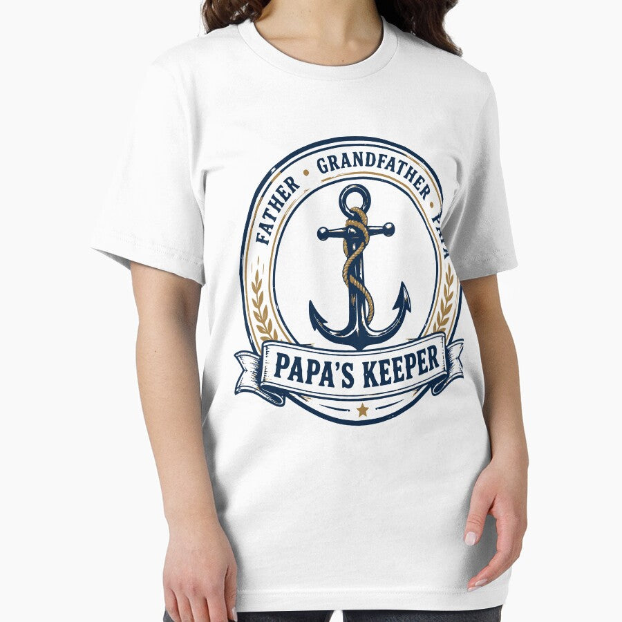 Papa's Keeper Father Grandfather Papa Fishing Anchor Badge T-Shirt by TeeVerse27