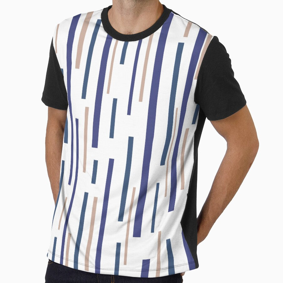 Interrupted Lines Cheerful Mid-Century Modern Line Pattern in Blue, Purple, and Taupe on White by kierkegaard
