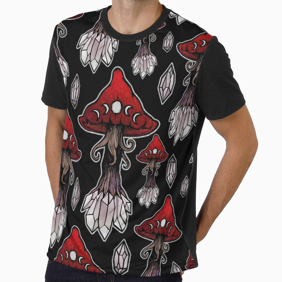 Red Crystal Mushrooms Pattern • by StudioPurpleOctopus