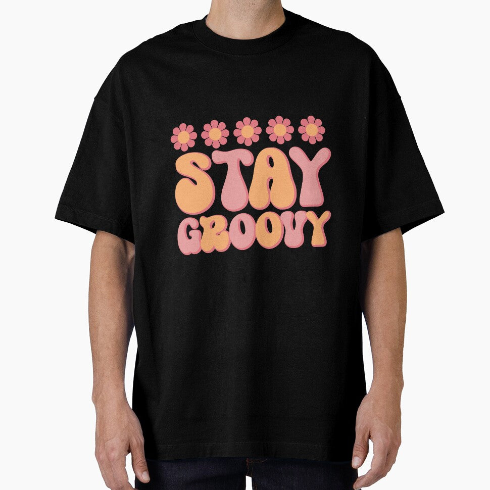 Stay Groovy Retro Colorful Block Letter Floral Design by redbubbleart18