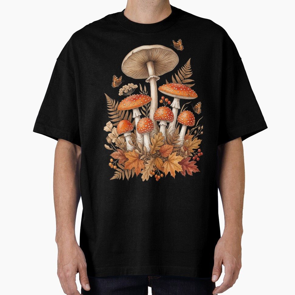 Vintage Amanita Mushrooms & Autumn Leaves | Cottagecore Botanical Art by TANKLI