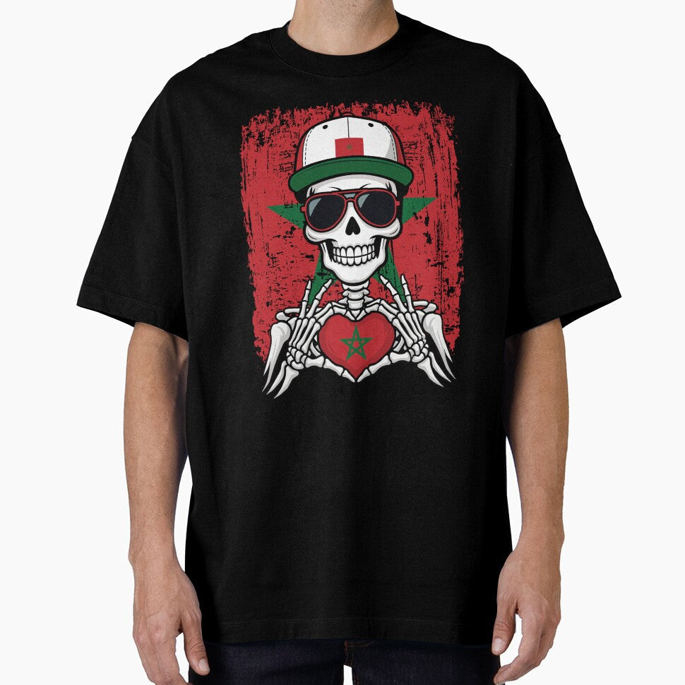 Moroccan Pride Skeleton Art - Morocco Football & Atlas Lions Spirit Tee by Colorful Designs