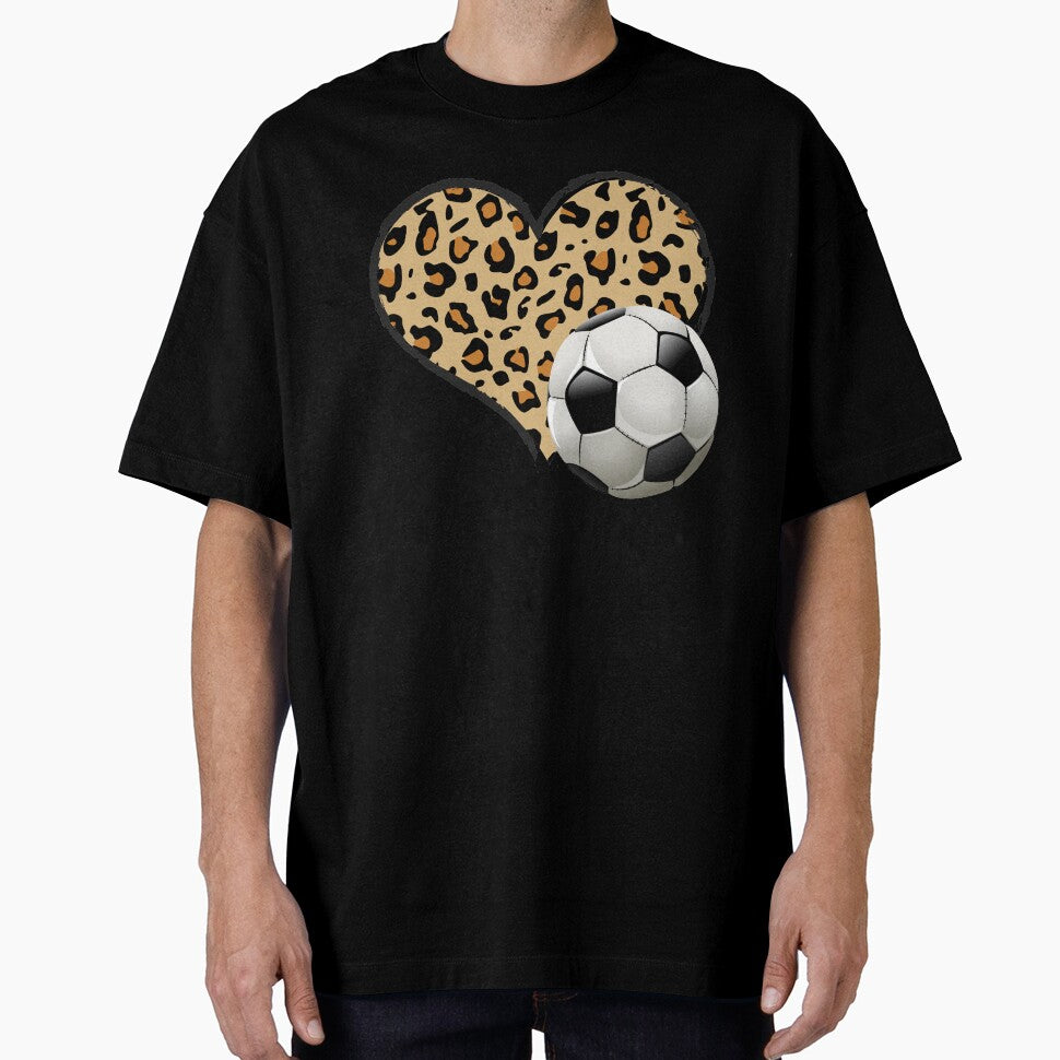Cool Soccer Love Leopard Heart Design For Soccer Lovers ,Funny Football Sport Valentine's Day Outfit Boys And Girls by pedrored369