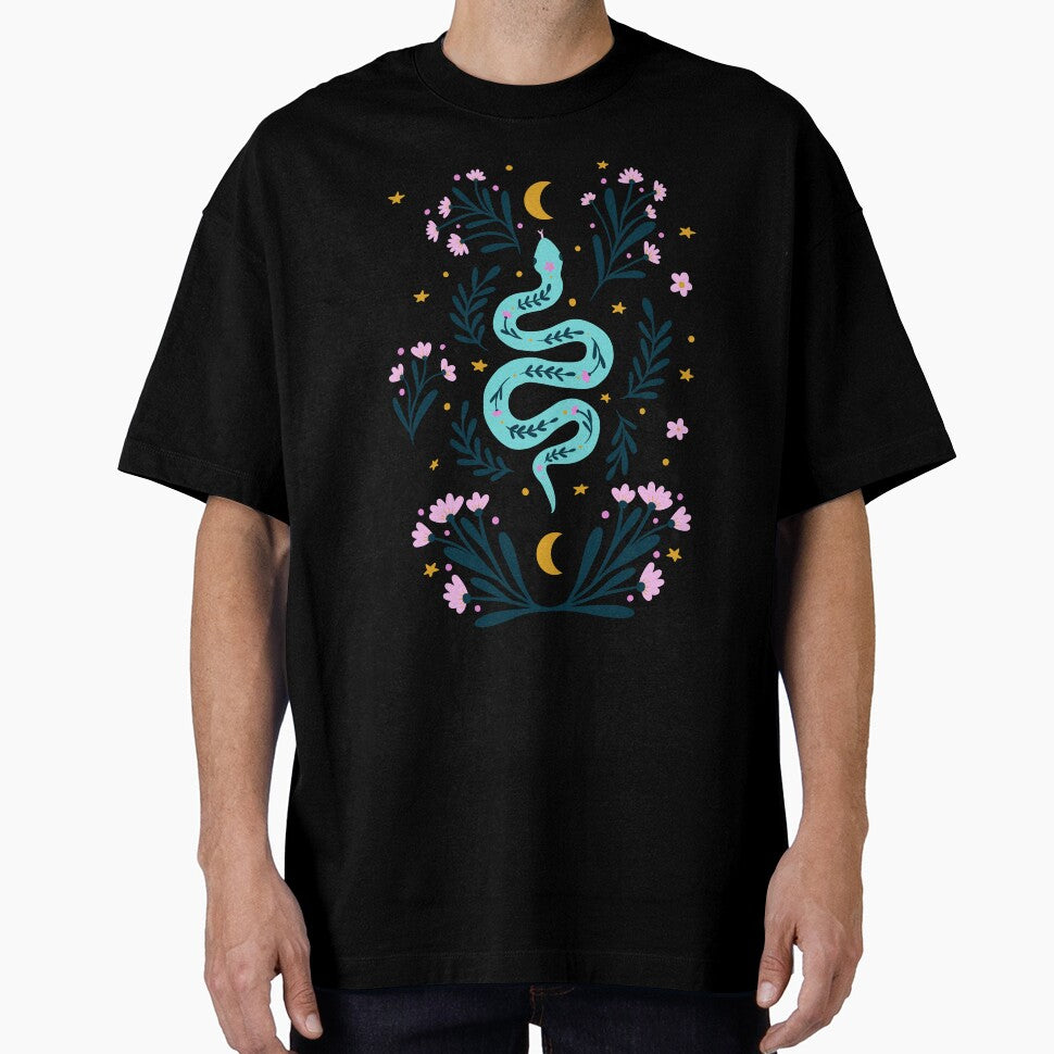 Snake and flowers - turquoise and pink by wackapacka