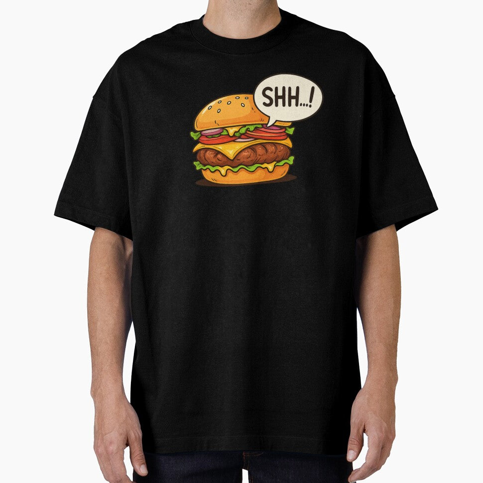 Shh… I’m Eating a Burger – Funny Food Lover Quote, Burger Humor Design by MartBook