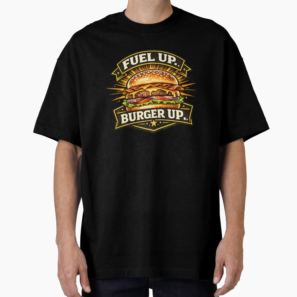 Fuel Up Burger Up: Motivational Badge Energy Cheeseburger Design by irfanshikh