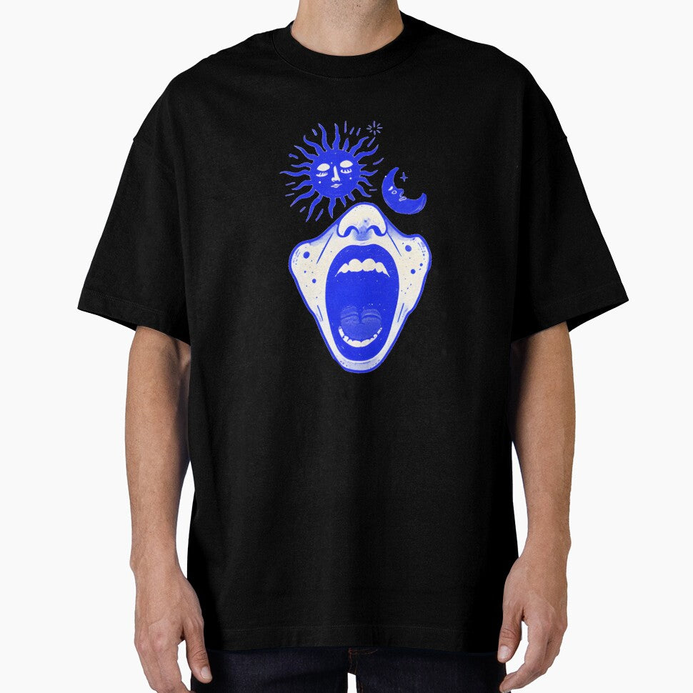 Yawning mouth with celestial moon and sun by Newrealis