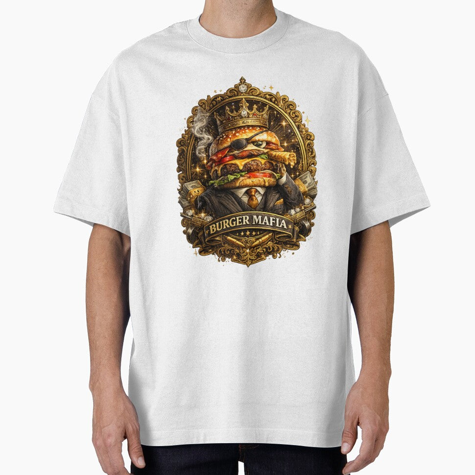 Burger Mafia King | Funny Gangster Cheeseburger Vintage T-Shirt Sticker by irfanshikh