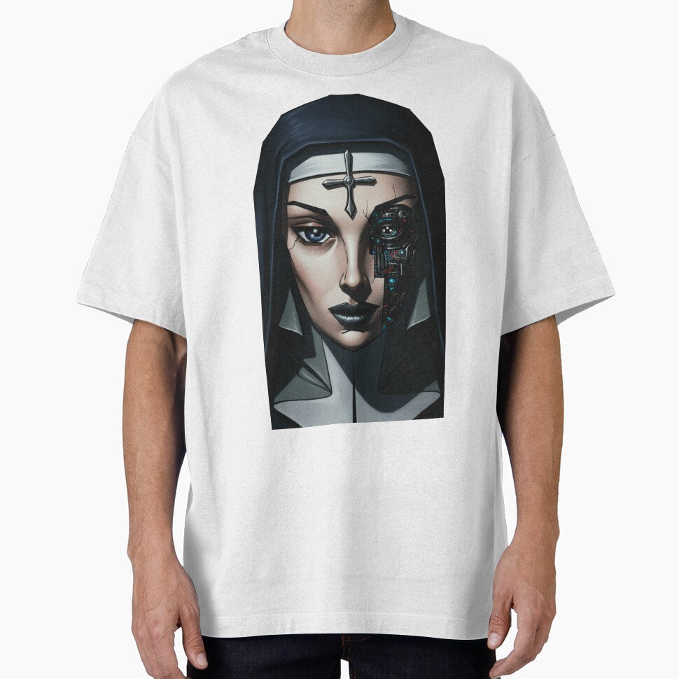Cyborg Nun Portrait Dark Sci-Fi Sacred Tech Art by Elizarfa