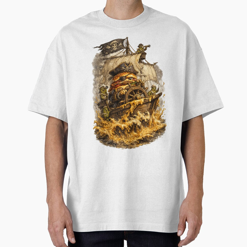 Pirate Burger Captain Sailing Cheese Seas | Funny Burger Pirate Vintage T-Shirt Sticker by irfanshikh