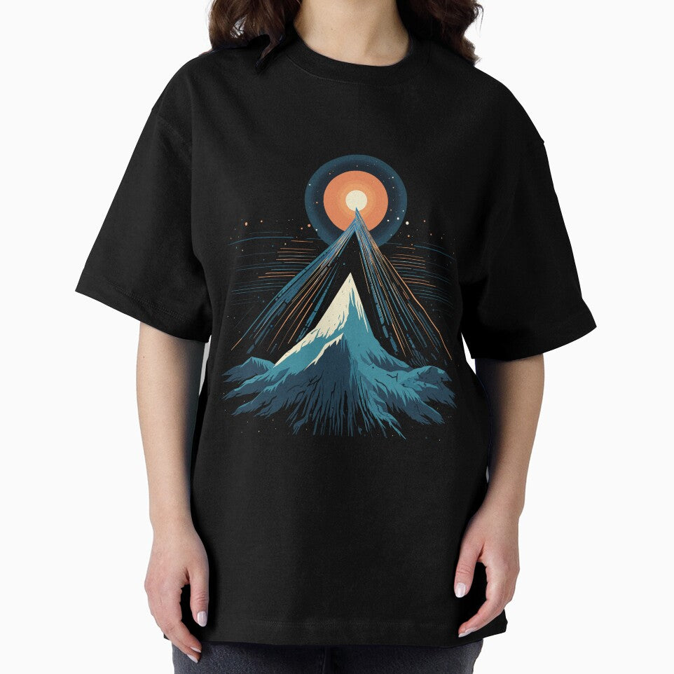 Minimalist Mountain Peak Sunburst Starry Sky Space Art by NaturesRepose