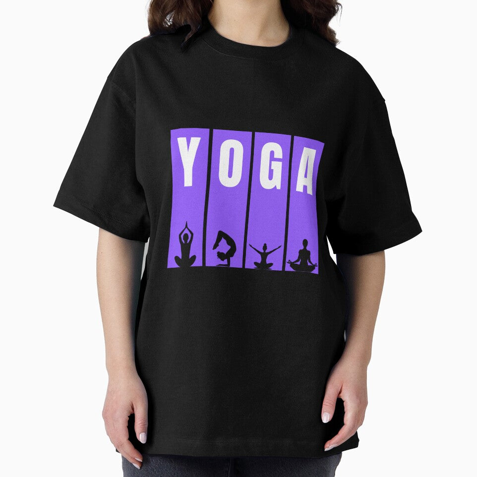 Yoga Poses Color Block T-Shirt Yoga Lover Gift Meditation Graphic Tee Purple by oonproducts
