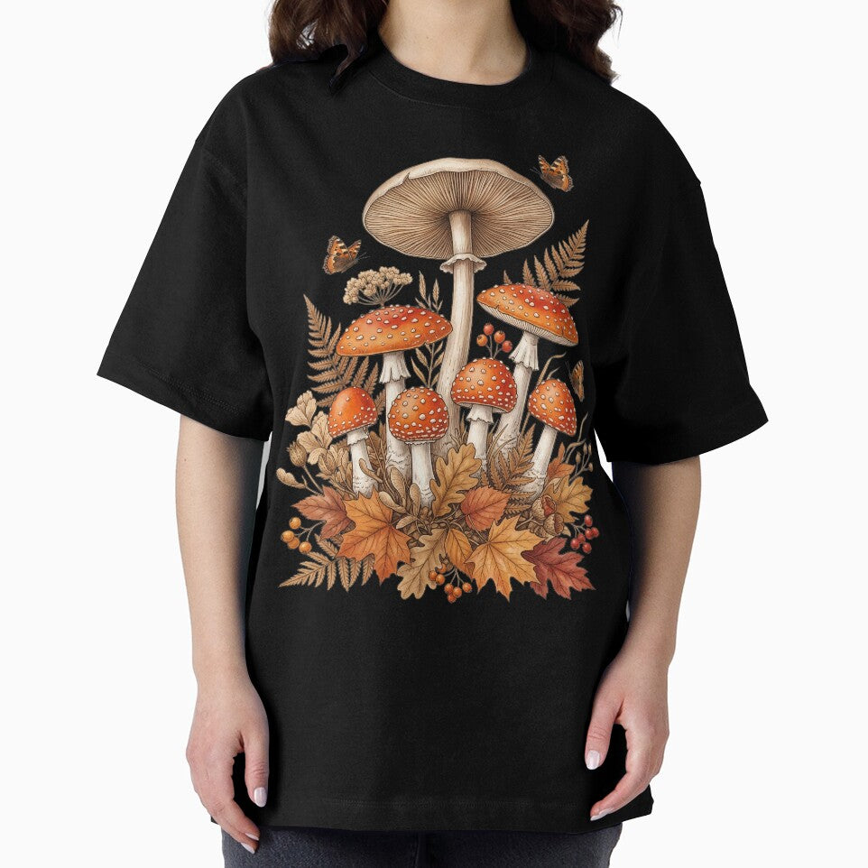 Vintage Amanita Mushrooms & Autumn Leaves | Cottagecore Botanical Art by TANKLI